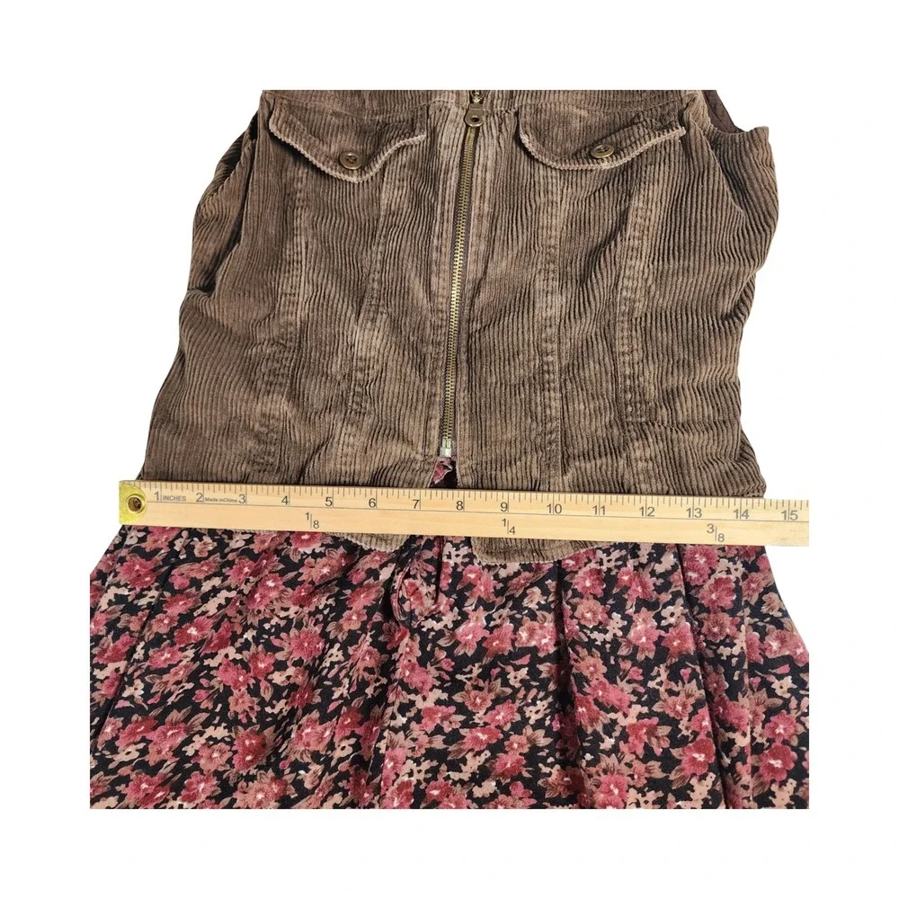 S. Roberts Vintage 90s Corduroy Floral Mixed‎ Midi Dress Brown Pink Friends 5/6